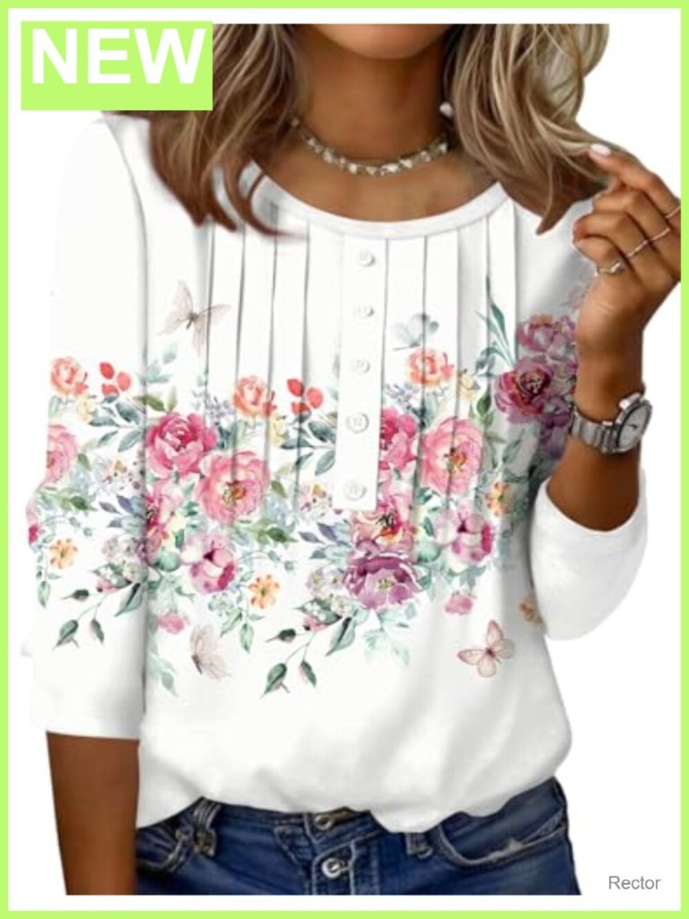 Zeagoo 3/4 Sleeve Womens Tunic Top Round Neck Pleated Casual Summer Tee
